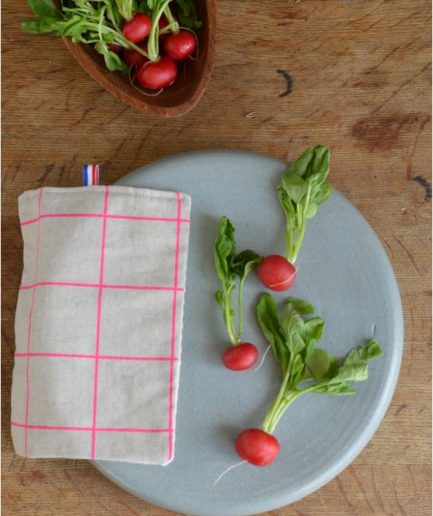 Serviette de table pur lin fabriqué en France carreaux fluo rose